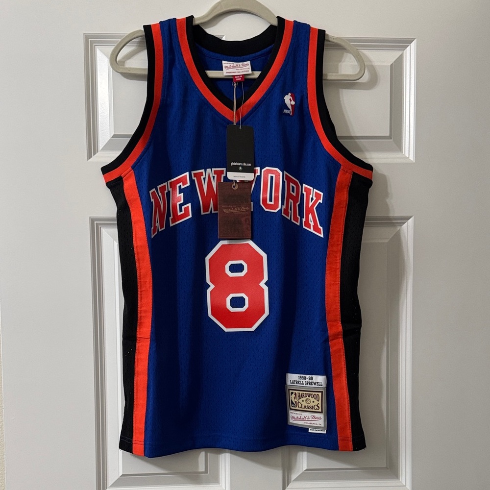 Mitchell & Ness Blue New York Knicks Jersey with Red Accents